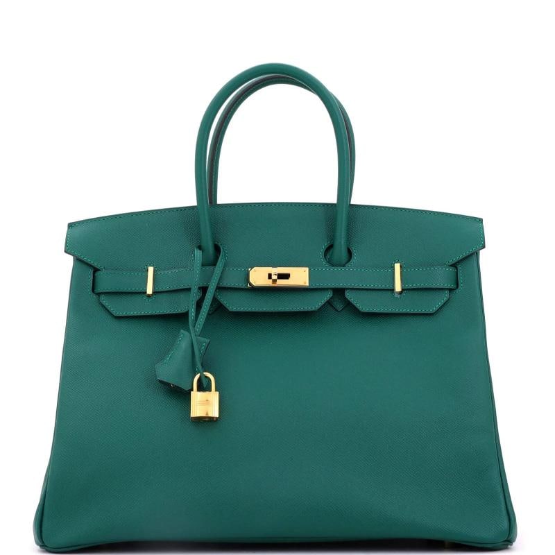 Hermes Birkin Handbag Green Epsom with Gold Hardware 35: Condition: Pre-owned - Good,Brand: Hermes,Exterior Material: Leather,Style: Totes,Exterior Color: Green,Department: Women,Size: 35,Accessories: Clochette, Keys, Lock Condition: Good. Exterior: touched