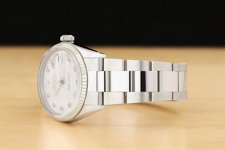 MENS ROLEX DATEJUST 16014 18K WHITE GOLD STAINLESS STEEL SILVER DIAMOND WATCH - 4