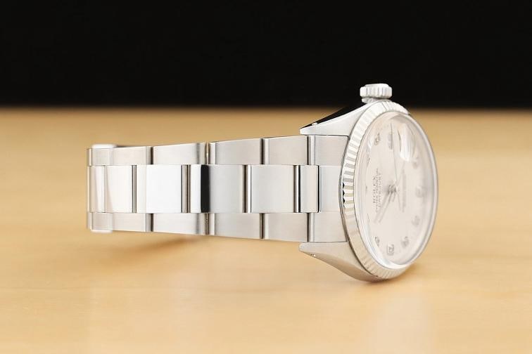 MENS ROLEX DATEJUST 16014 18K WHITE GOLD STAINLESS STEEL SILVER DIAMOND WATCH - 7