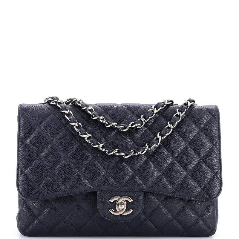 Chanel Vintage Classic Single Flap Bag Quilted Caviar Jumbo (1 of 7)