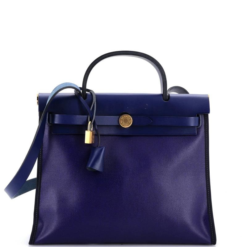 Hermes Herbag Zip Berline Vache Canvas and Leather 31: Condition: Pre-owned - Excellent,Brand: Hermes,Exterior Material: Canvas Coated, Leather,Style: Shoulder Bags,Exterior Color: Blue,Department: Women,Size: 31,Accessories: Lock, Clochette, Pochette,