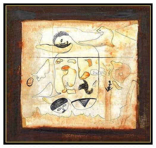 Jamali Original Figurative Portrait Pigmentation Painting On Cork Signed Framed - 2