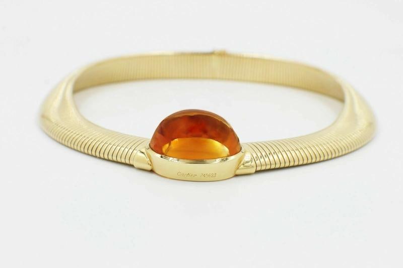 Vintage Cartier Amber Cabochon Collar Necklace 18k Yellow Gold - 2