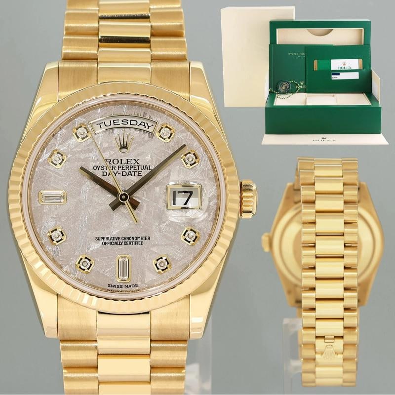 2017 PAPERS MINT Rolex President Day Date Yellow Gold 118238 Meteorite Diamond: Condition: Pre-owned - Excellent,Brand: Rolex,Department: Unisex Adults,Type: Wristwatch,Model: Day-Date President,Reference Number: 118238,With Original Box/Packaging: Yes,With Papers: Original,Custo