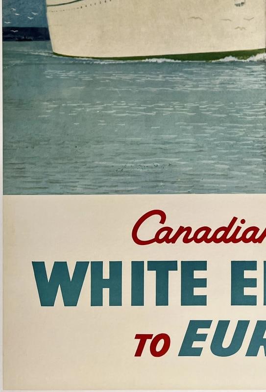 Original Vintage Poster CANADIAN PACIFIC WHITE EMPRESS TO EUROPE Travel OL - 4