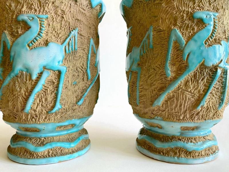 RARE 1950'S MODERNIST SACA ITALIAN ART POTTERY SGRAFFITO JARDINIERE VASES - PAIR - 8