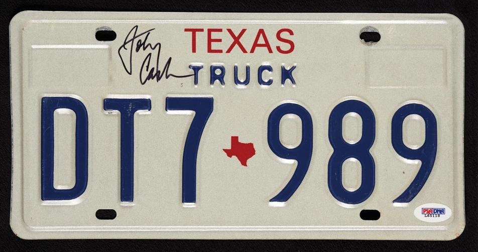 Johnny Cash Signed Autographed Texas License Plate PSA DNA COA: Industry: Music,Signed: Yes,Autograph Authentication: Professional Sports (PSA/DNA),Original/Reproduction: Original,Country of Origin: United States