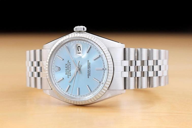 ROLEX MENS DATEJUST 18K WHITE GOLD STAINLESS STEEL ICE BLUE DIAL 36MM WATCH - 2