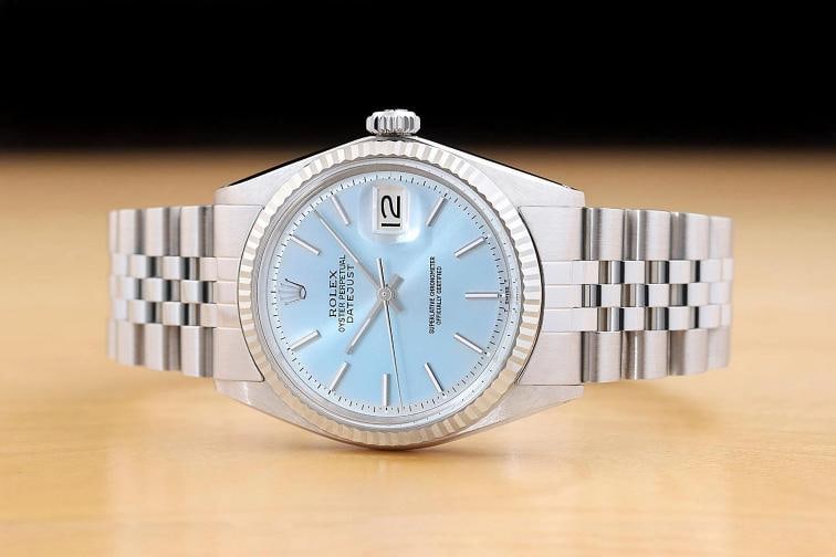 ROLEX MENS DATEJUST 18K WHITE GOLD STAINLESS STEEL ICE BLUE DIAL 36MM WATCH - 3