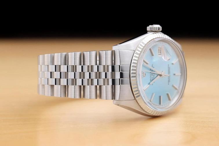 ROLEX MENS DATEJUST 18K WHITE GOLD STAINLESS STEEL ICE BLUE DIAL 36MM WATCH - 6
