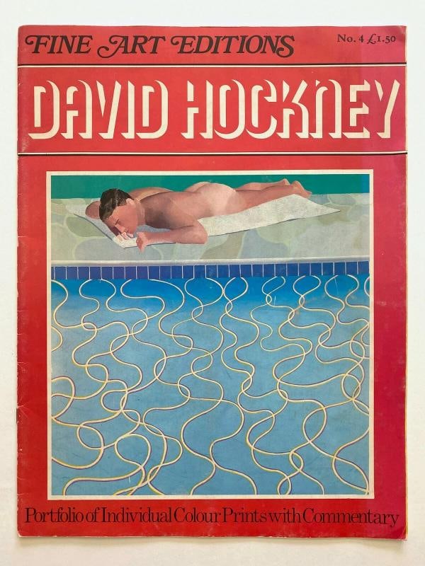 DAVID HOCKNEY RARE VINTAGE 1977 1ST ED COLLECTOR POP ART PORTFOLIO PRINTS BOOK: THE RARE OUT OF PRINT 1ST EDITION LARGE FORMAT COLLECTOR'S POP ART BOOK MEASURES 11" W X 14 3/8" H X 1/8" D, WITH 14 PAGES, FEATURING 18 OFFSET LITHOGRAPH PRINT ILLUSTRATIONS.