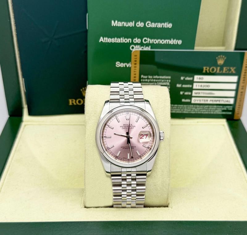 Rolex Datejust 116200 36mm Pink Dial Stainless Steel Jubilee Box Papers: Condition: Pre-owned - Excellent,Bezel Color: Silver,Year Manufactured: 2010-2019,Band/Strap: Rolex Jubilee,Case Color: Silver,Department: Unisex Adults,Watch Shape: Round,Style: Casual, Classic,