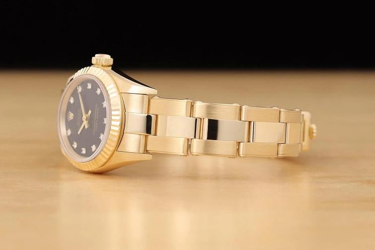 2001 ROLEX OYSTER PERPETUAL 76198 BLACK FACTORY DIAMOND DIAL 18K GOLD WATCH - 4