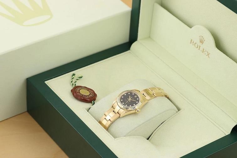 2001 ROLEX OYSTER PERPETUAL 76198 BLACK FACTORY DIAMOND DIAL 18K GOLD WATCH - 6