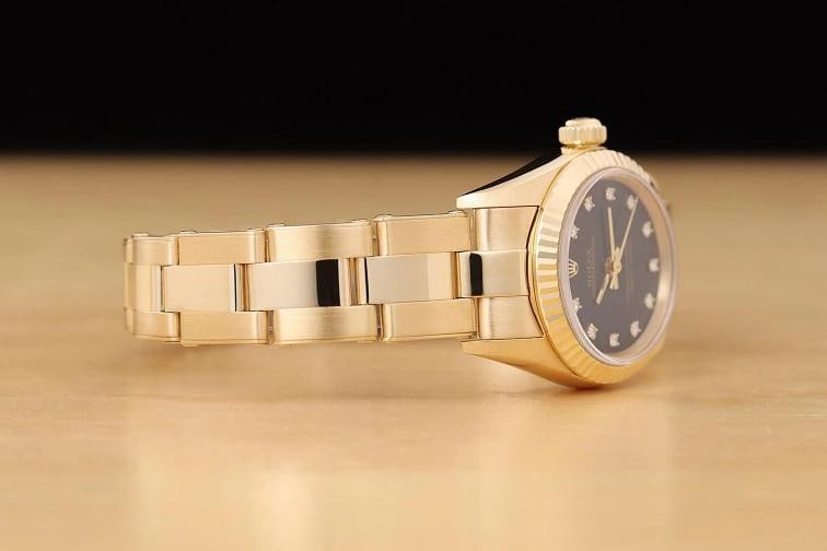 2001 ROLEX OYSTER PERPETUAL 76198 BLACK FACTORY DIAMOND DIAL 18K GOLD WATCH - 8
