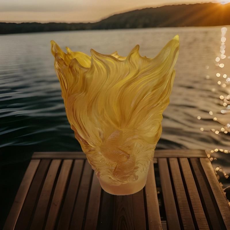 Nancy Daum Style Fish Crystal Amber Vase Heavy Art Glass H9Ã¢â‚¬Â - 13