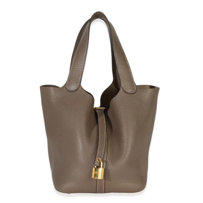 HermÃƒÂ¨s Etoupe Clemence Picotin Lock 22 GHW: Condition: Pre-owned - Good,Dimensions: 8.5 x 8.25 x 6.75,Handbag Accessories: Lock;Key,Bag Width: 8.5 in,Bag Depth: 6.75 in,Bag Height: 8.25 in,Department: Unisex,Style: Top Handle,Material: