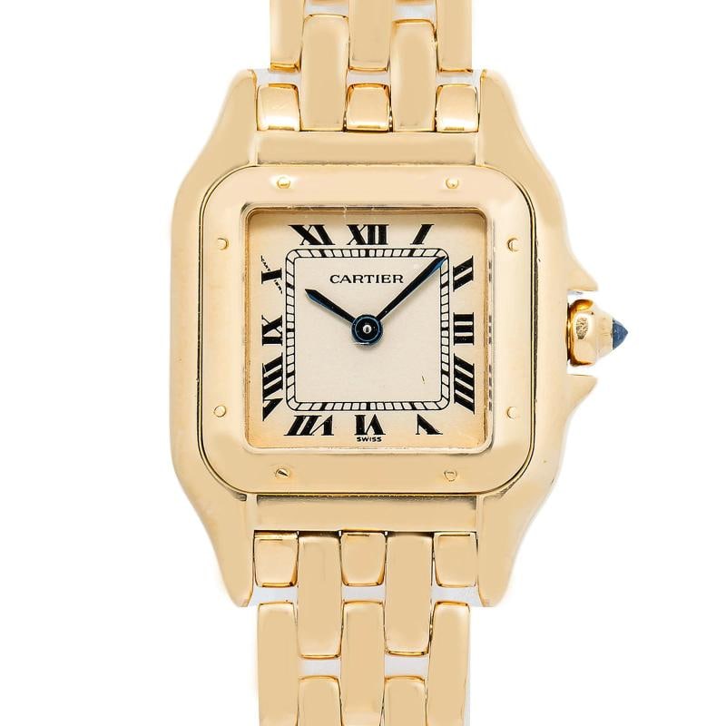 Cartier Panthere 10702 W25022B9 1996 paper 18k YG Patina White Dial Quartz 22mm: Case Size 22 mm Wrist Fit 6 inches Box No Papers Yes(1996) Condition Ã¢â‚¬â€ Used - Like New Full Specifications Brand Cartier Customized No Serial # CC1xxxx