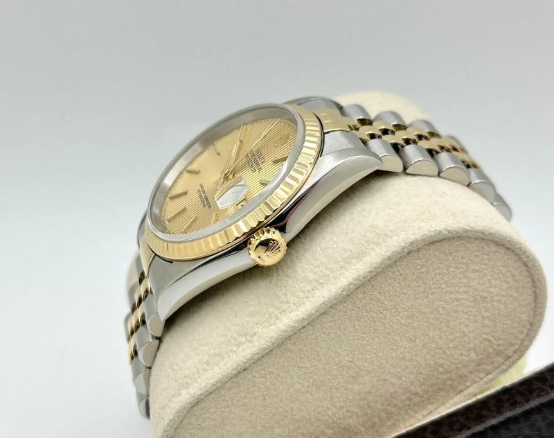 Rolex Datejust 16233 36mm Champagne Tapestry Dial 18k Gold Steel Box Paper - 6