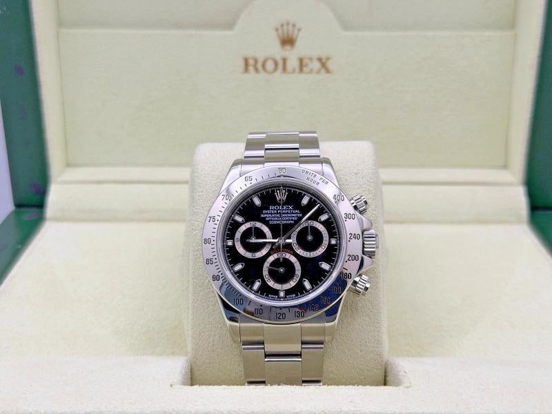 Rolex Daytona Cosmograph 116520 40mm Black Dial Stainless Steel: Style Number: 116520 Serial: K28**** Year: 2001 Model: Rolex Daytona Cosmograph Case Material: Stainless Steel Band: Stainless Steel Bezel: Stainless Steel Dial: Black Crystal: Sapphire Case Size: