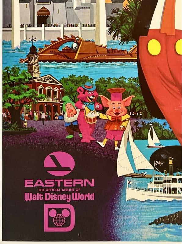 Original Vintage Poster FLY EASTERN AIRLINES WALT DISNEY WORLD Airline Travel OL - 4