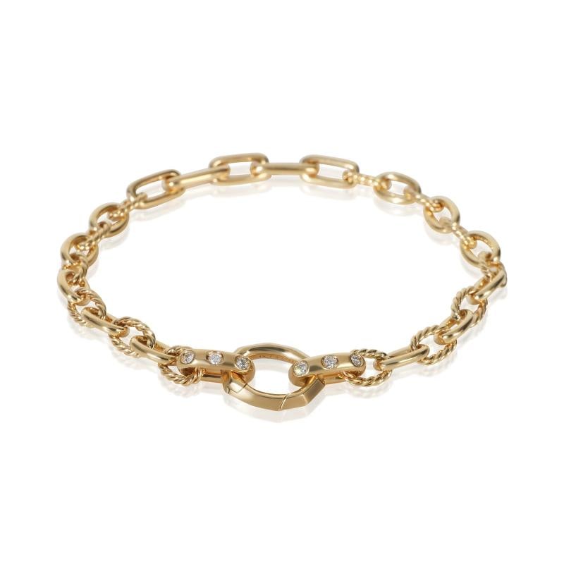 David Yurman Yellow Gold Diamond Mixed Link Bracelet: Condition: Pre-owned,Shape: Round Brilliant,Item Length: 7 in,Country of Origin: US,Clasp/Buckle Type: Lobster Claw,Side Stone Type: Diamond,Side Stone Weight (cts): 0.12,Metal Purity: 18k,With