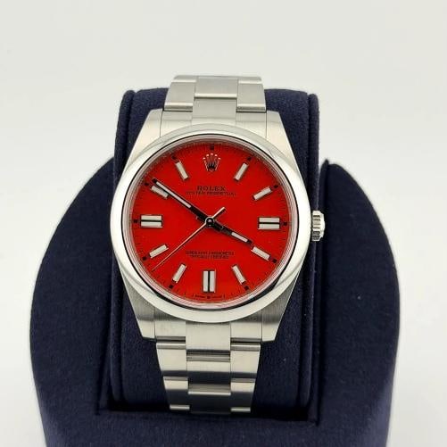 Rolex Oyster Perpetua1 124300 41mm Coral Red Dial Stainless Steel Box Paper 2022 - 7