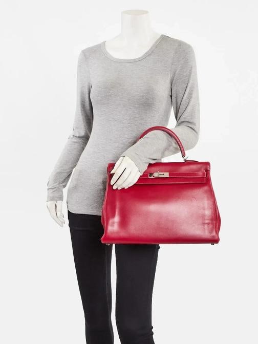 Hermes 35cm Rubis/Rose Tyrien Tadelakt Leather Palladium Plated So Flash Kell... - 2
