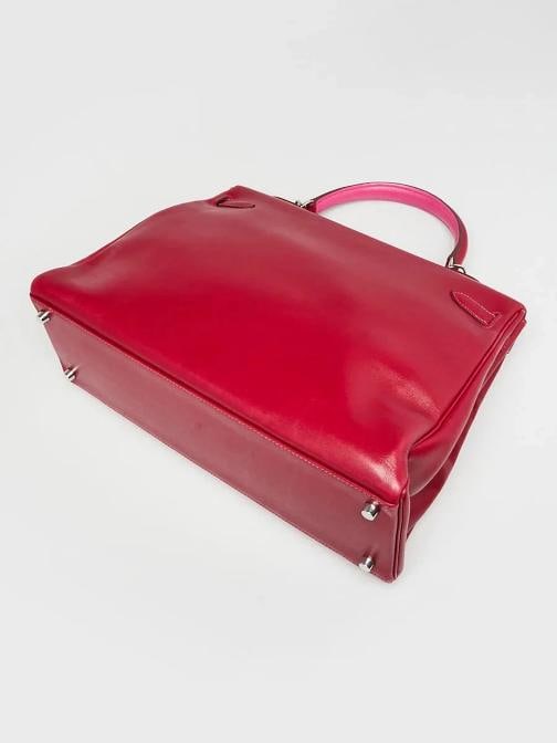 Hermes 35cm Rubis/Rose Tyrien Tadelakt Leather Palladium Plated So Flash Kell... - 3