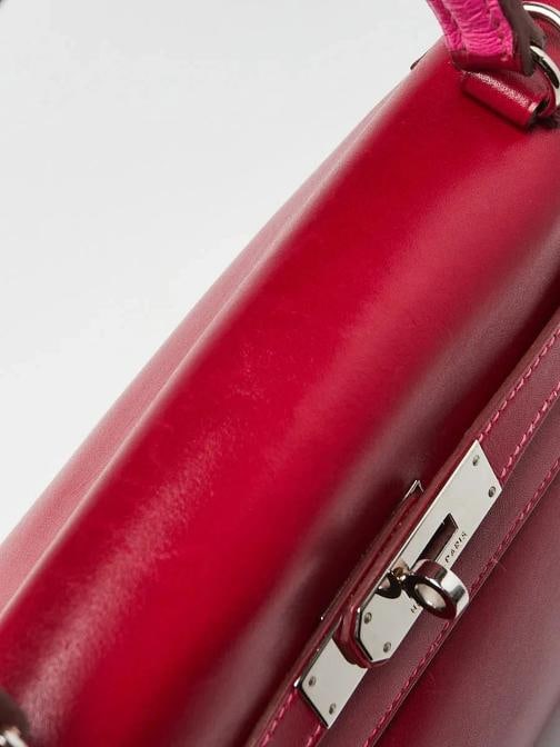 Hermes 35cm Rubis/Rose Tyrien Tadelakt Leather Palladium Plated So Flash Kell... - 7