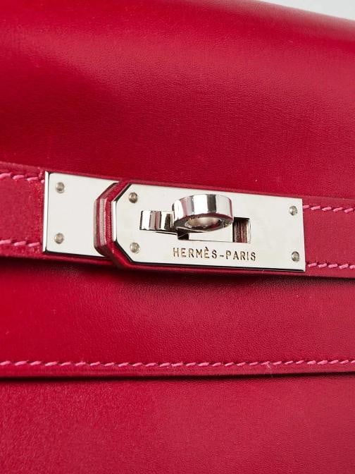 Hermes 35cm Rubis/Rose Tyrien Tadelakt Leather Palladium Plated So Flash Kell... - 8