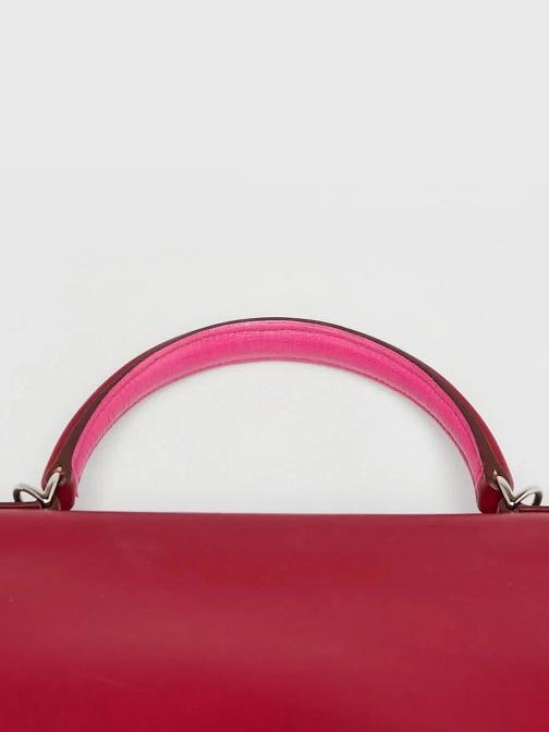 Hermes 35cm Rubis/Rose Tyrien Tadelakt Leather Palladium Plated So Flash Kell... - 9