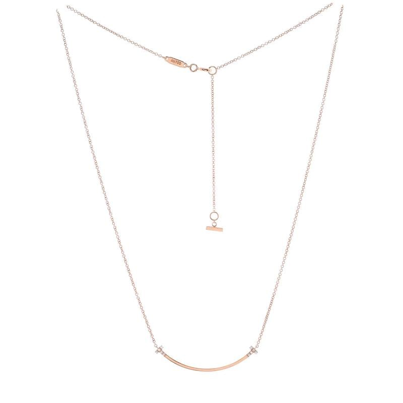 Tiffany & Co. T Smile Pendant Necklace 18K Rose Gold and Diamonds Small - 2