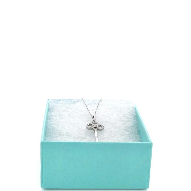 Tiffany & Co. Crown Key Pendant Necklace 18K White Gold with Diamonds - 2