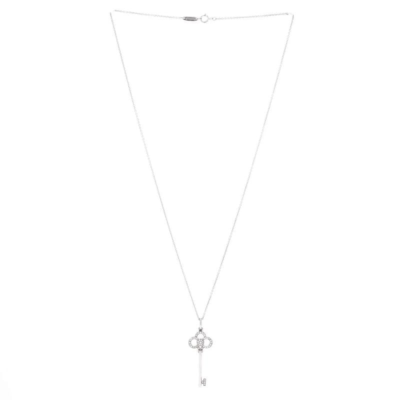 Tiffany & Co. Crown Key Pendant Necklace 18K White Gold with Diamonds - 3