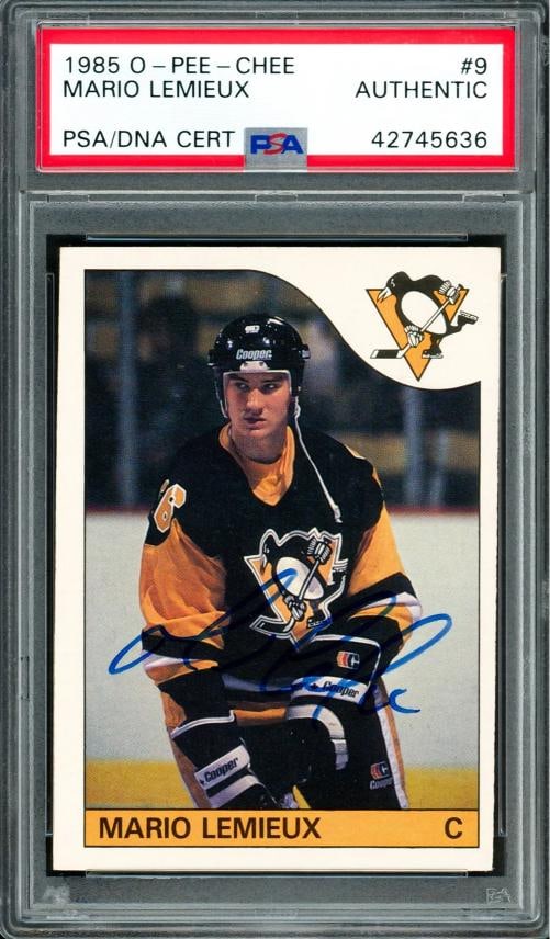 Mario Lemieux Signed 1985-86 O-PEE-CHEE RC 9 Penguins PSA/DNA #42745636: Condition: Ungraded - Very good: Not in original packaging or professionally graded ,Player/Athlete: Mario Lemieux,Player: Mario Lemieux,Team: Pittsburgh Penguins,Sport: Ice Hockey,Product: Card,Autog