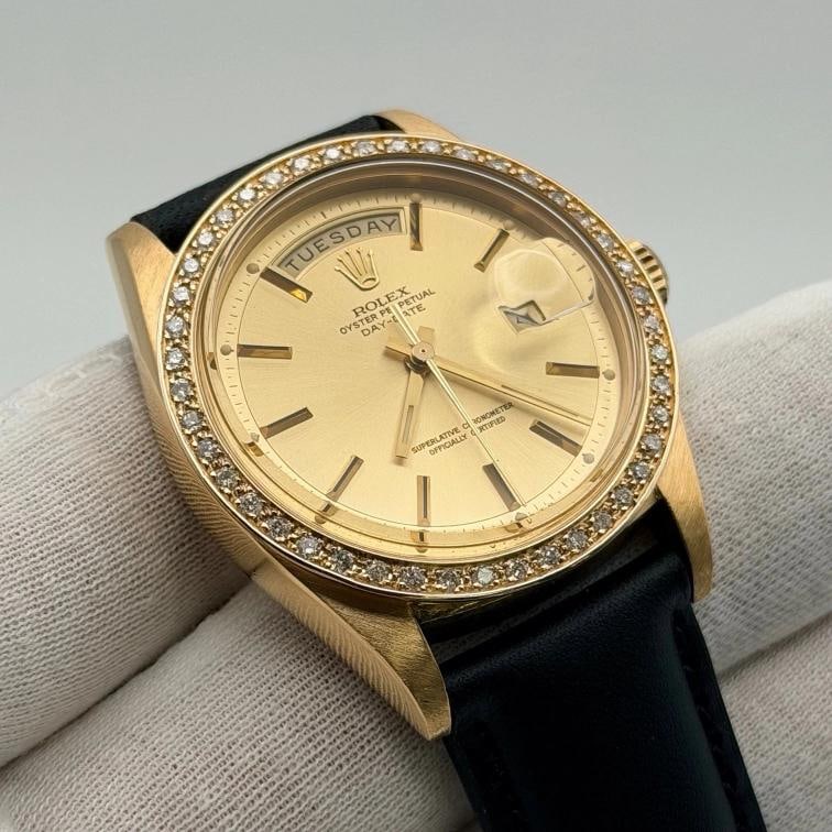 Vintage Rolex Day Date 1803 36mm Champagne Dial Diamond Bezel 18K Yellow Gold - 7