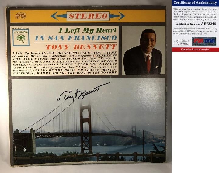 Tony Bennett Signed Vinyl LP Album PSA/DNA I Left My Heart In San Francisco COA (1 of 1)