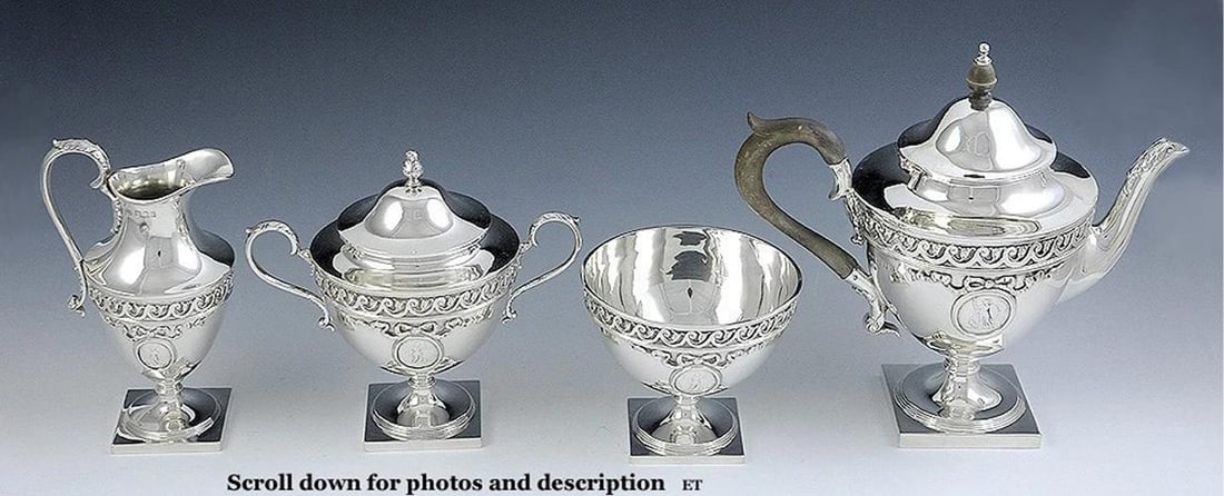 1918 English Sterling Silver Medallion Tea Set by Crichton Bros (1 of 9)