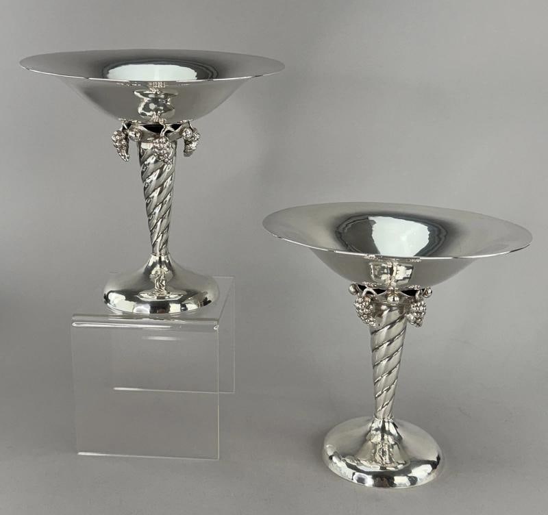 Pair Arts Crafts Sterling Silver Handwrought DeMatteo Grape Compotes Bowls (1 of 8)