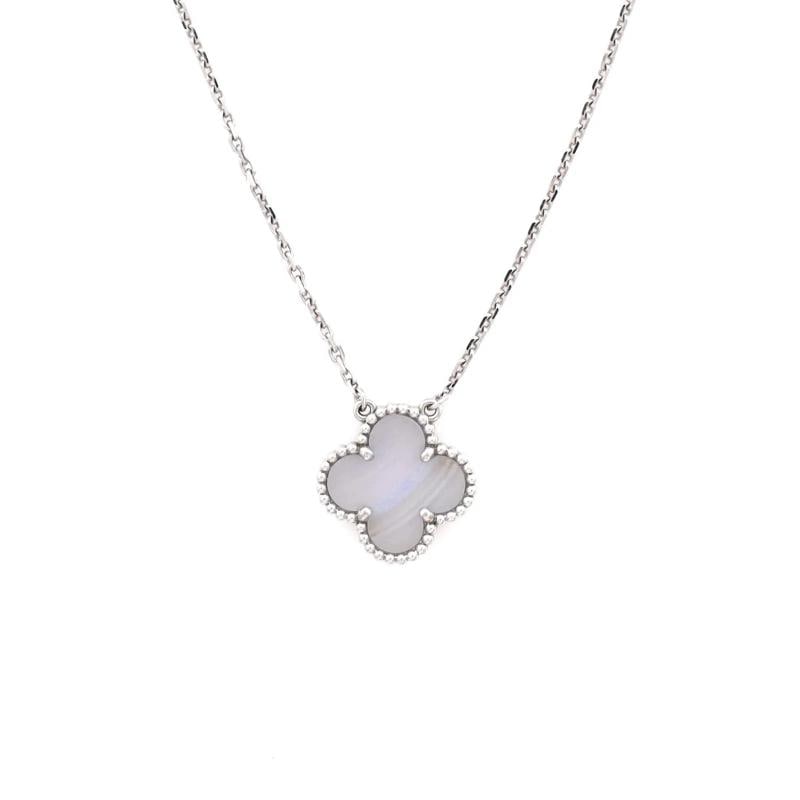 Van Cleef & Arpels Vintage Alhambra Pendant Necklace 18K White Gold: Condition: Pre-owned - Good,Brand: Van Cleef & Arpels,Main Stone: Chalcedony,Metal: 18K White Gold,Metal Purity: 18K,Style: Pendant,Type: Necklace,Color: White Gold,Material: 18K White Gold,