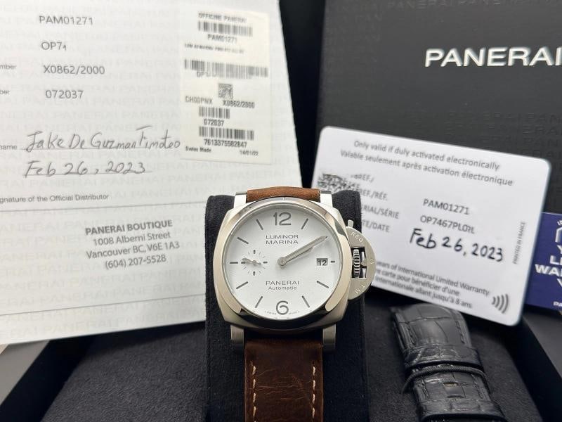 Panerai Luminor Marina Quaranta PAM01271 PAM 1271 White Dial Steel Box Paper: Condition: Pre-owned - Excellent,Bezel Color: Silver,Year Manufactured: 2020-Now,Band/Strap: Two-Piece Strap,Case Color: Silver,Department: Men,Watch Shape: Round,Style: Casual, Classic, Dress/Formal,