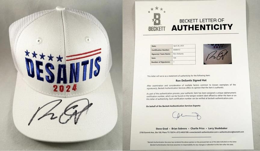 Ron Desantis Signed Hat 2024 Presidency Beckett BAS 1 COA: Condition: New: A brand-new, unused, unopened, undamaged item (including handmade items). ,Country of Origin: United States,Modified Item: No,Original/Reproduction: Original
