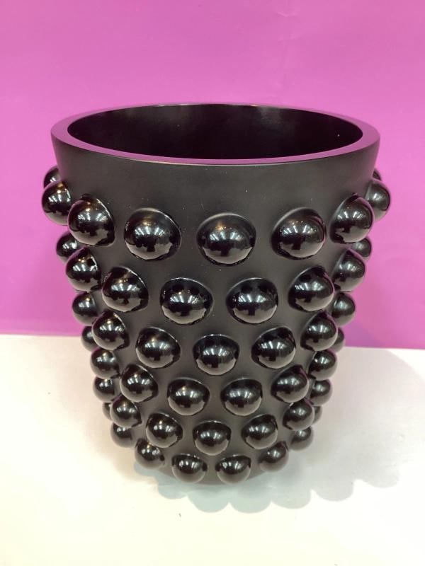 Lalique Mossi Style Vase Crystal Black Heavy Art GlassH8.5Ã¢â‚¬Â - 10