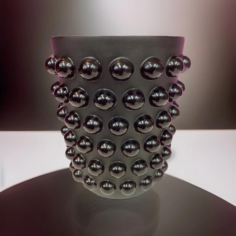 Lalique Mossi Style Vase Crystal Black Heavy Art GlassH8.5Ã¢â‚¬Â: Condition: Used: An item that has been used previously. The item may have some signs of cosmetic wear, but is fully operational and functions as intended. This item may be a floor model or store retur