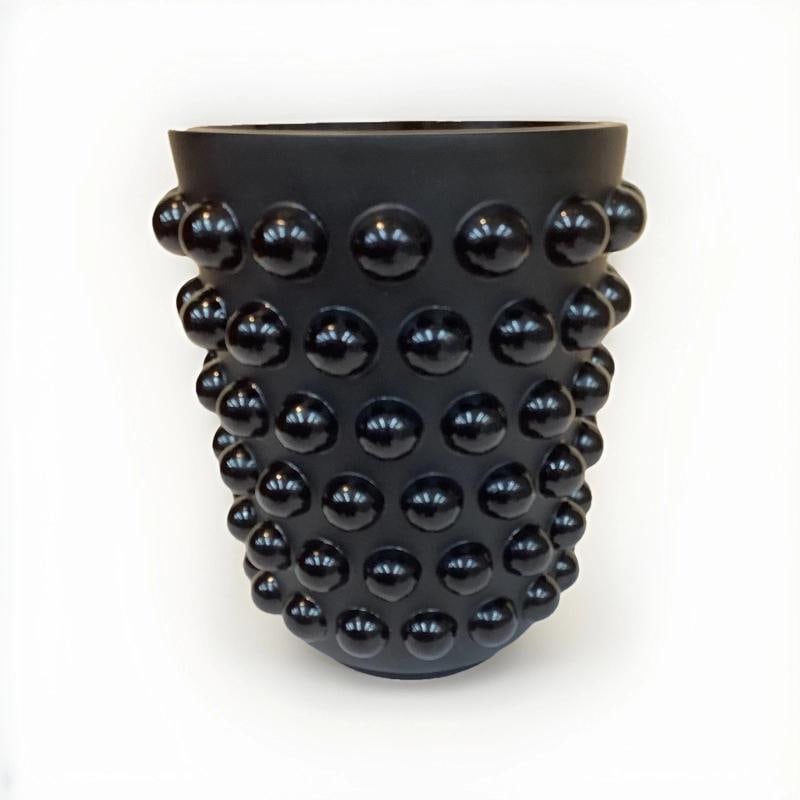 Lalique Mossi Style Vase Crystal Black Heavy Art GlassH8.5Ã¢â‚¬Â - 2