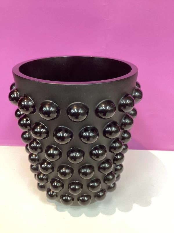 Lalique Mossi Style Vase Crystal Black Heavy Art GlassH8.5Ã¢â‚¬Â - 9
