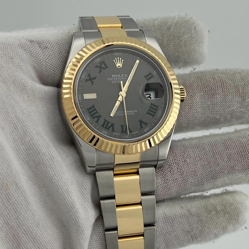 Rolex Datejust II Slate Wimbledon Dial 116333 41mm 18K Yellow Gold Steel: Condition: Pre-owned - Good,Country of Origin: Switzerland,Bezel Color: Gold, Yellow,Indices: Roman Numerals,Year Manufactured: 2010-2019,Band/Strap: Rolex Oyster,Case Color: Silver,Department: