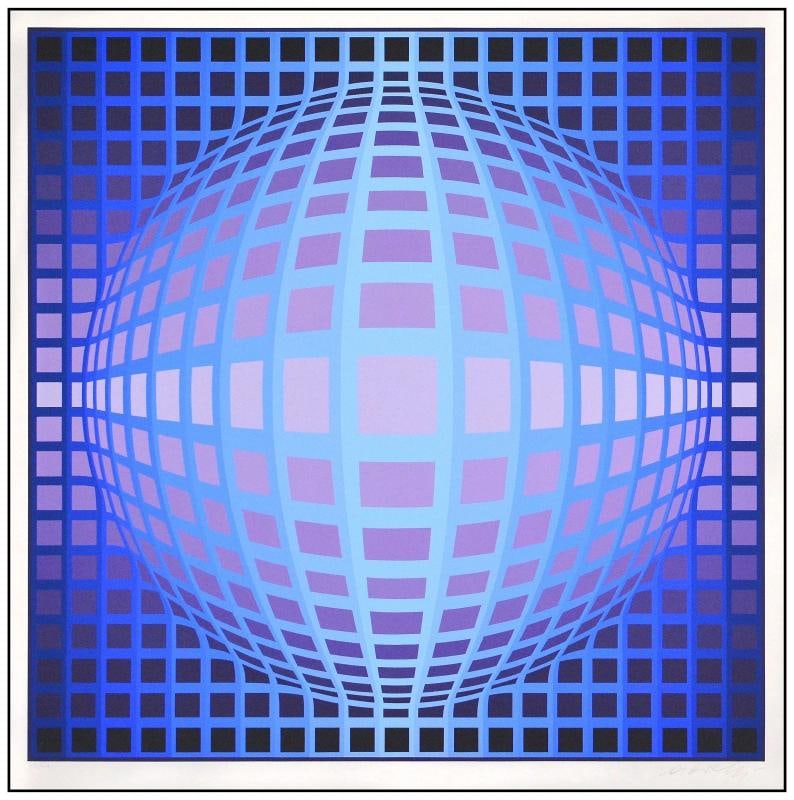 Victor Vasarely Original Color Screenprint with Embossing Vega Kela Framed Art - 3