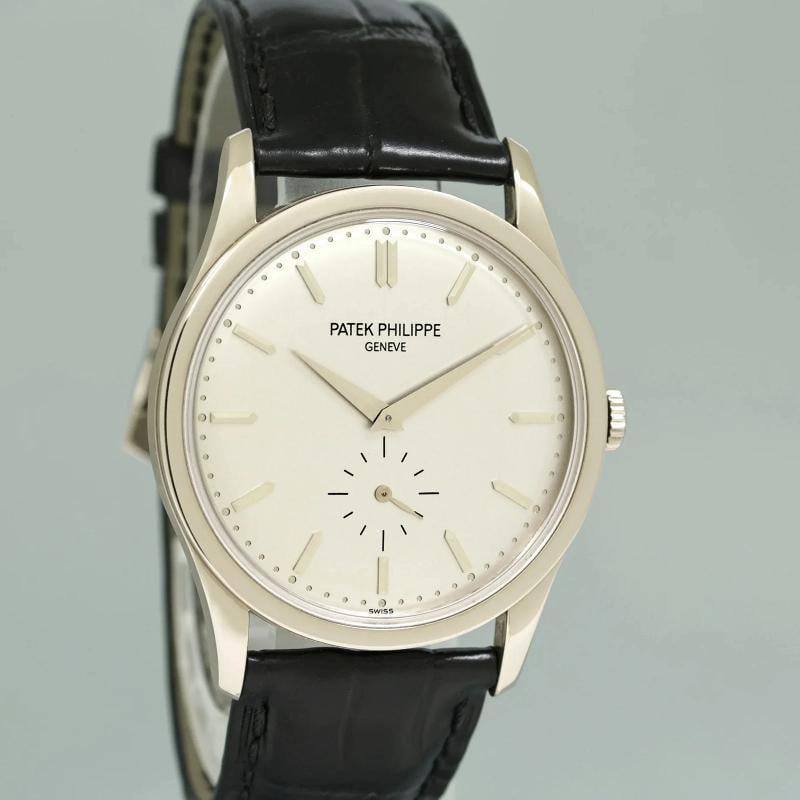 MINT Patek Philippe 5196G 37mm White Gold Calatrava Black Leather Watch Box - 3